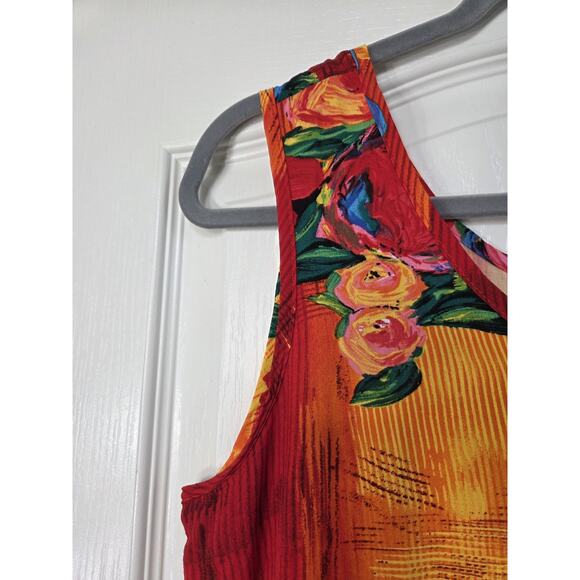 Jams World Tropical Floral Print Rayon Midi Colorful Retro Sundress, Size Medium - Picture 4 of 12
